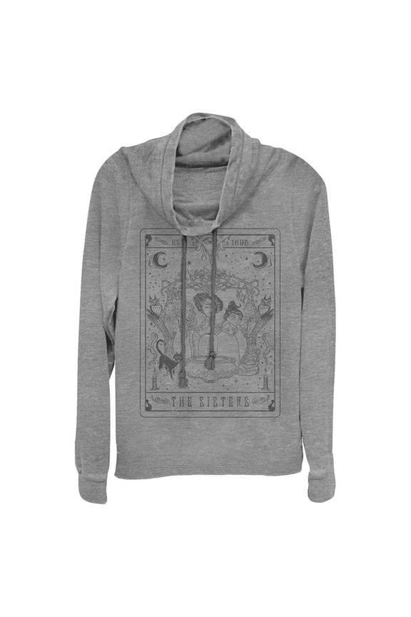Junior's Hocus Pocus Sanderson Sister Tarot Card  Cowl Neck Sweatshirt Gray Heather Medium