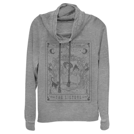 Junior's Hocus Pocus Sanderson Sister Tarot Card Cowl Neck Sweatshirt Gray Heather Small