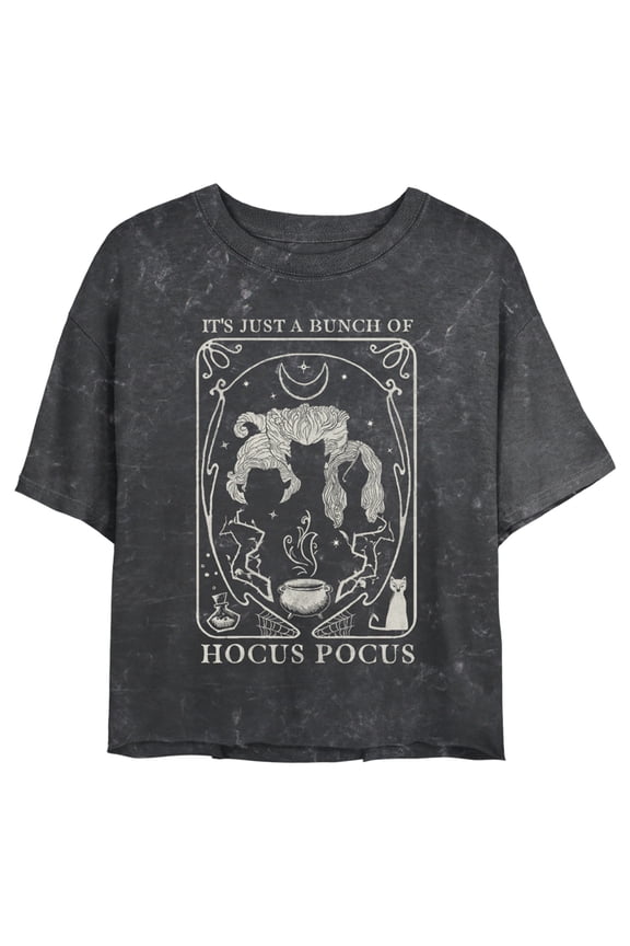 Junior's Hocus Pocus Witch Tarot Card Graphic Crop T-Shirt Black 2X Large