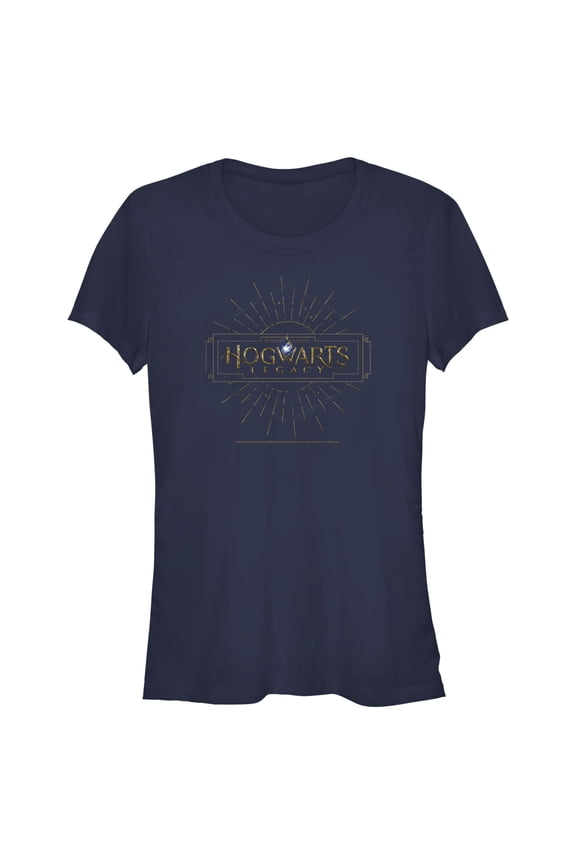 Junior's Hogwarts Legacy Art Deco Logo Graphic Tee Navy Blue Medium