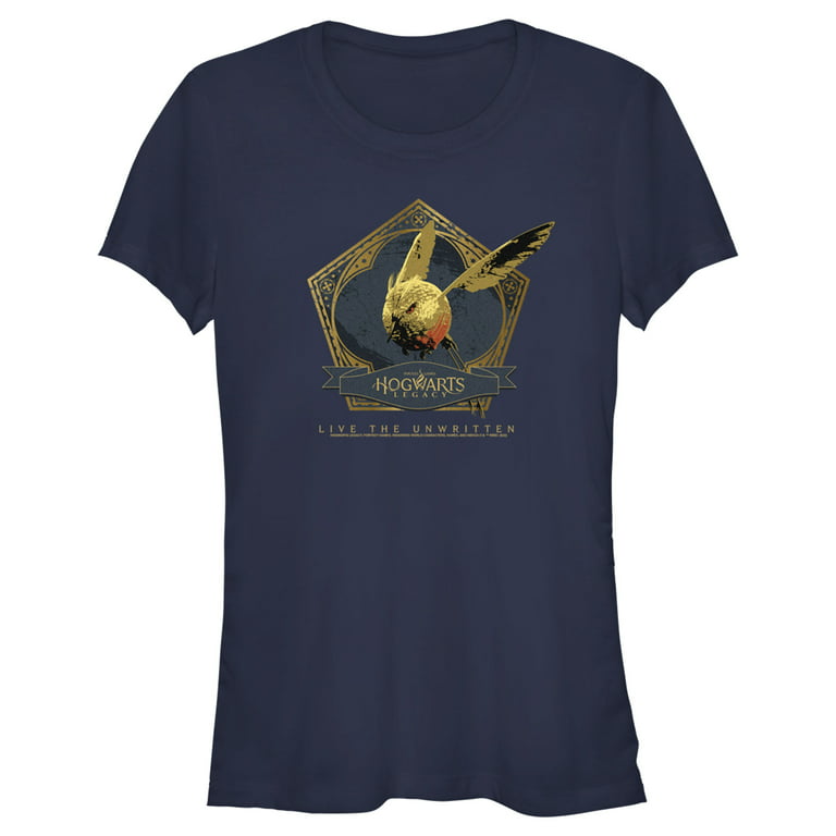 Junior\'s Hogwarts Legacy Golden Snidget Logo Graphic Tee Navy Blue 2X Large
