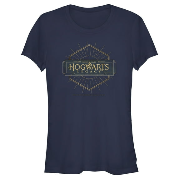 Junior's Hogwarts Legacy Small Art Deco Logo Graphic Tee Navy Blue Medium