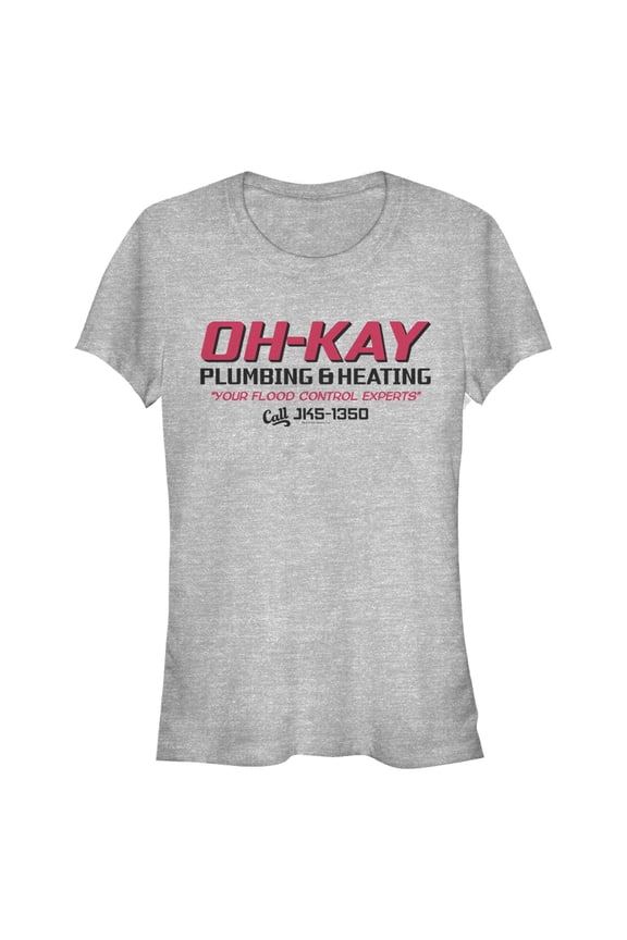 Junior's Home Alone Oh-Kay Plumbing & Heating Graphic Tee Athletic Heather X Large