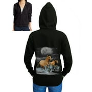 KOYOTEE Junior's Horse Wilderness Black Fleece Zipper Hoodie X-Large Black