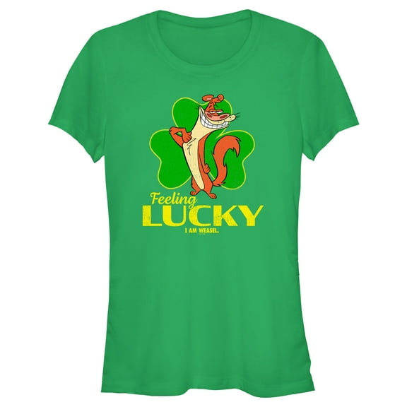 Junior's I Am Weasel Feeling Lucky  Graphic Tee Kelly Green Large