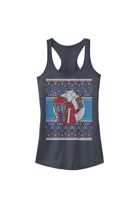 Junior's ICEE Bear Ugly Sweater  Racerback Tank Top Indigo Large