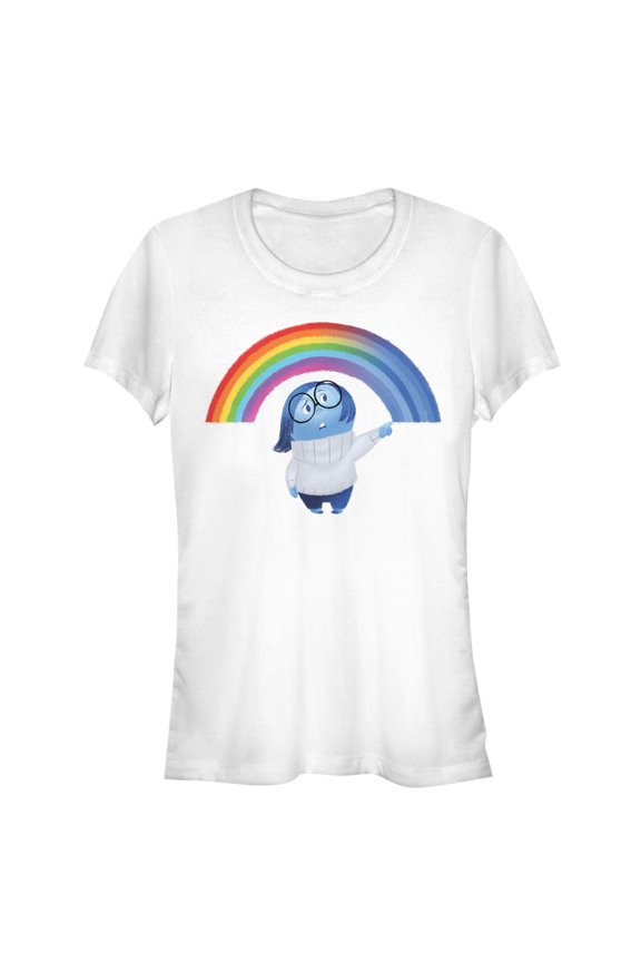Junior's Inside Out Sadness Rainbow Graphic Tee White Small