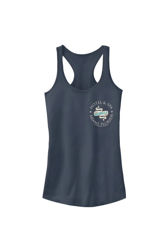 Junior's Jane the Virgin Marbella Hotel Logo Racerback Tank Top Indigo Medium
