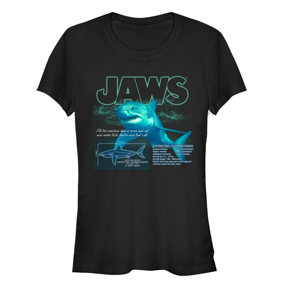 Junior's Jaws Shark Blueprint  Graphic T-Shirt