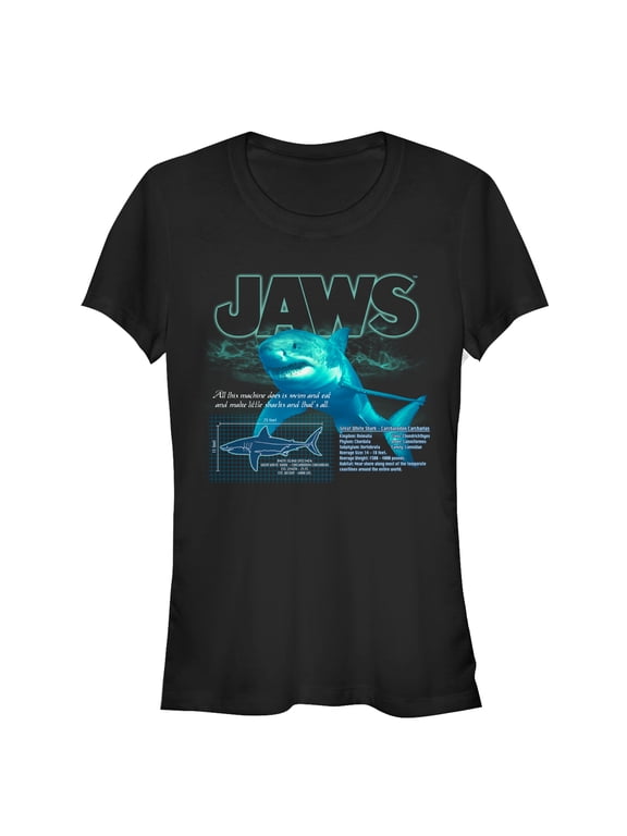 Junior's Jaws Shark Blueprint Graphic T-Shirt