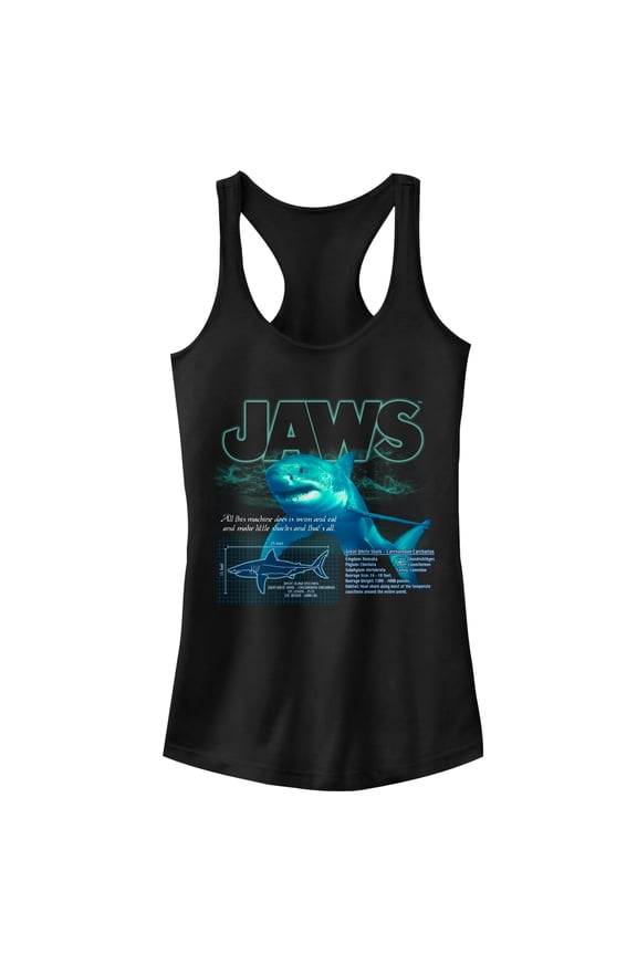 Junior's Jaws Shark Blueprint Racerback Tank Top