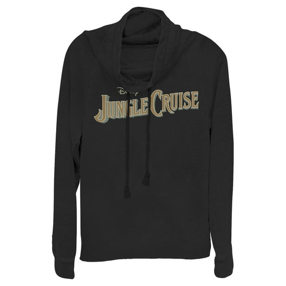 Junior's Jungle Cruise Classic Logo  Cowl Neck Sweatshirt Black X Large