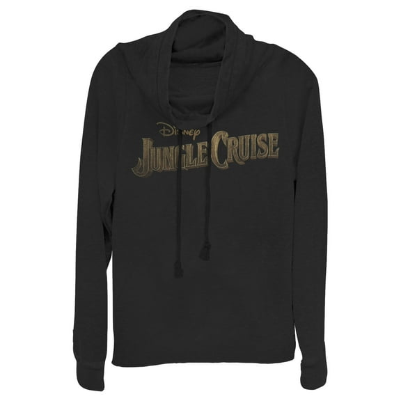 Junior's Jungle Cruise Distressed Logo  Cowl Neck Sweatshirt Black X Small