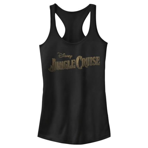 Junior's Jungle Cruise Distressed Logo  Racerback Tank Top Black X Small