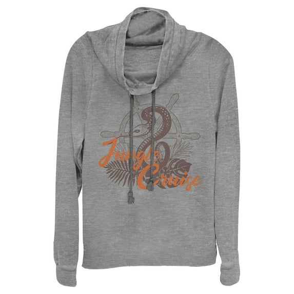 Junior's Jungle Cruise Snake Logo Cowl Neck Sweatshirt Gray Heather Large