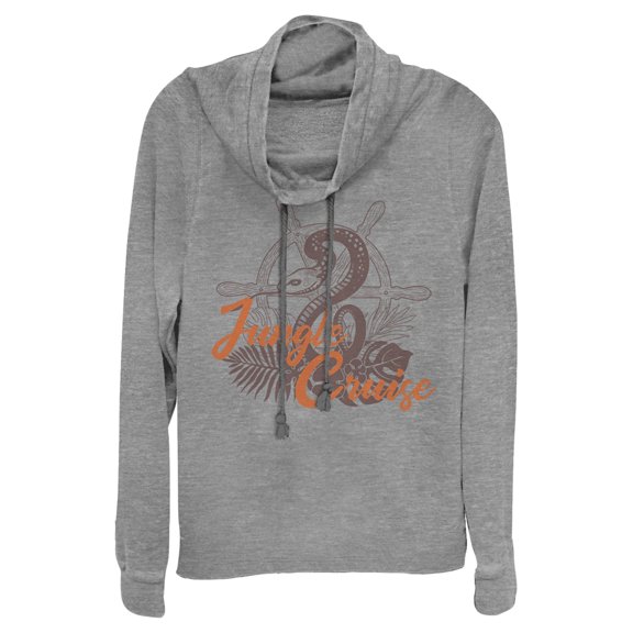 Junior's Jungle Cruise Snake Logo  Cowl Neck Sweatshirt Gray Heather X Small