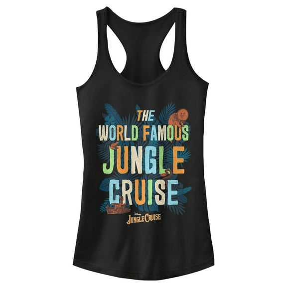 Junior's Jungle Cruise The World Famous Logo  Racerback Tank Top Black X Small