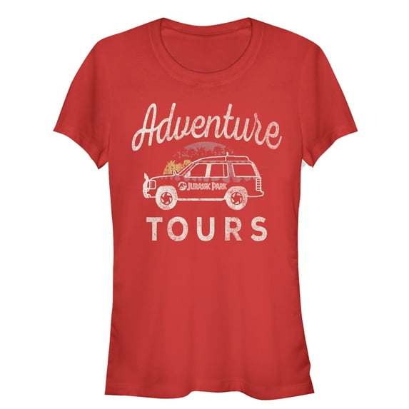 Junior's Jurassic Park Adventure Car Tours Graphic Tee Red Large