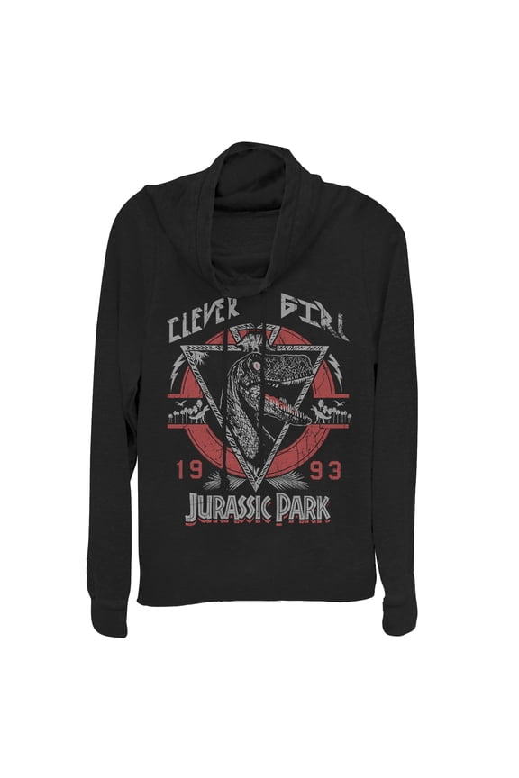 Junior's Jurassic Park Clever Girl Cowl Neck Sweatshirt Black Small