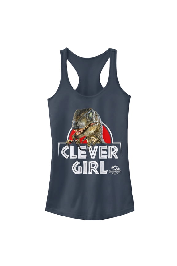 Junior's Jurassic Park Clever Girl Raptor  Racerback Tank Top Indigo Large