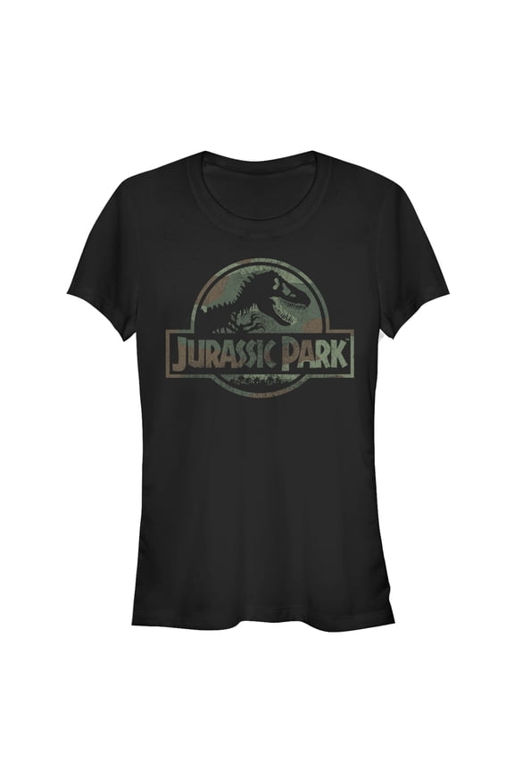 Junior's Jurassic Park Dark Camo Logo Graphic Tee Black Medium
