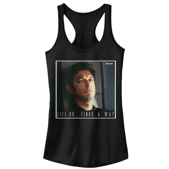 Junior's Jurassic Park Dr. Malcolm Life Uh Finds Way Racerback Tank Top Black 2X Large