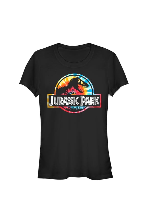 Junior's Jurassic Park Groovy Tie-Dye Logo Graphic Tee Black X Large