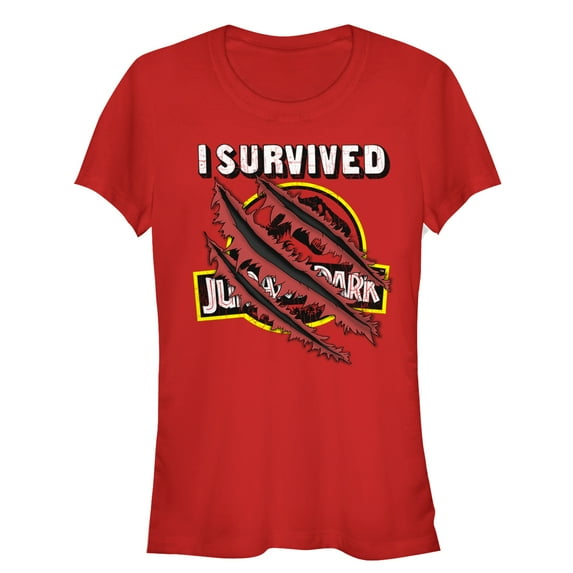Junior's Jurassic Park I Survived The Island, Raptor Claw Tear Graphic Tee Red 2X Large