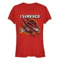 thumbnail image 1 of Junior's Jurassic Park I Survived The Island, Raptor Claw Tear  Graphic Tee Red Large, 1 of 2