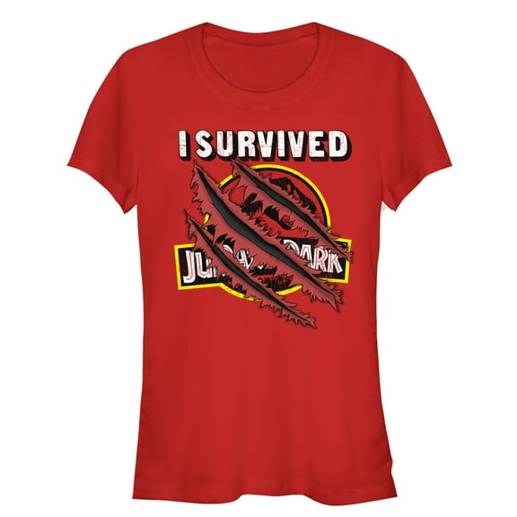 Junior's Jurassic Park I Survived The Island, Raptor Claw Tear  Graphic Tee Red Small
