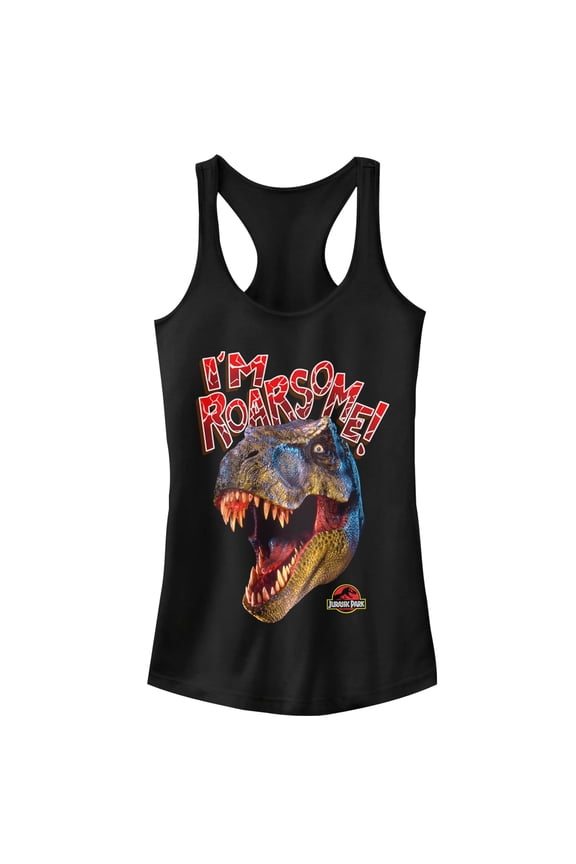 Junior's Jurassic Park I'm Roarsome T.Rex Racerback Tank Top Black X Large