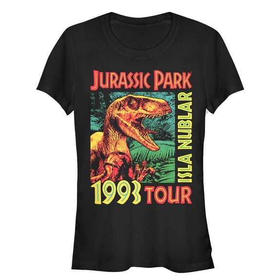 Junior's Jurassic Park Isla Nublar 1993 Tour, Featuring Velociraptor Graphic Tee Black Small