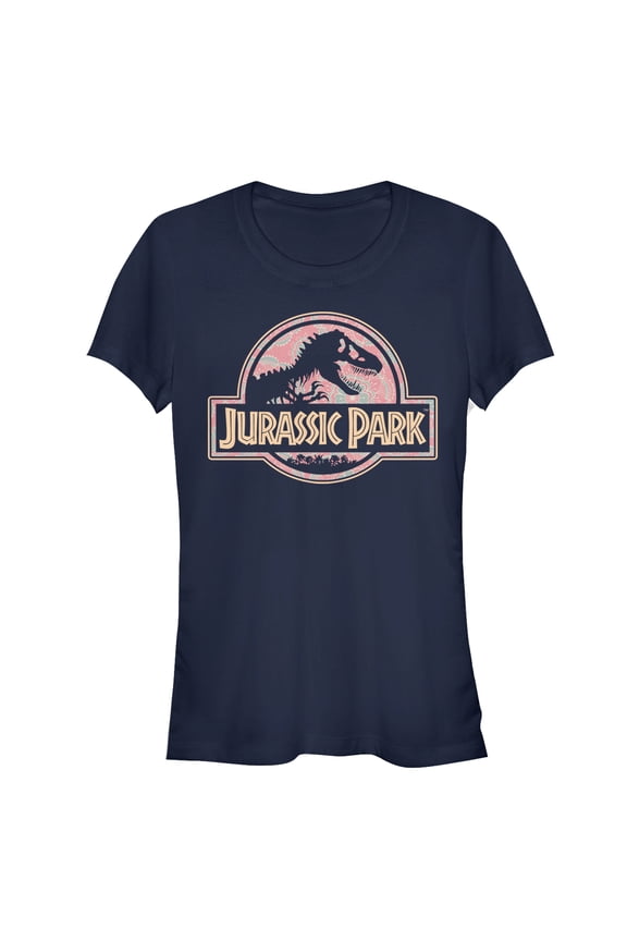 Junior's Jurassic Park Logo Henna Print Graphic Tee Navy Blue Large