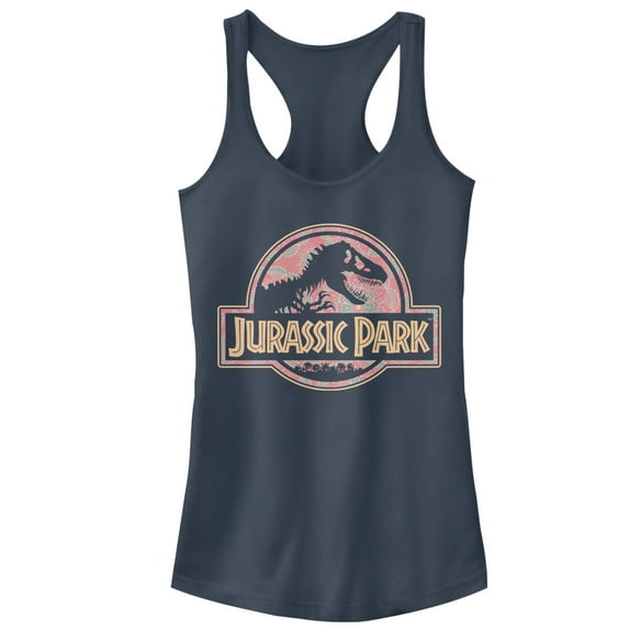 Junior's Jurassic Park Logo Henna Print Racerback Tank Top Indigo 2X Large