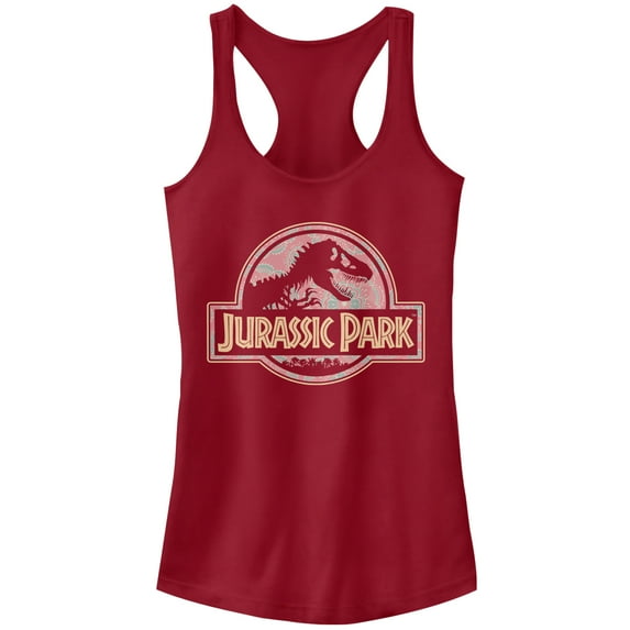 Junior's Jurassic Park Logo Henna Print Racerback Tank Top Scarlet 2X Large