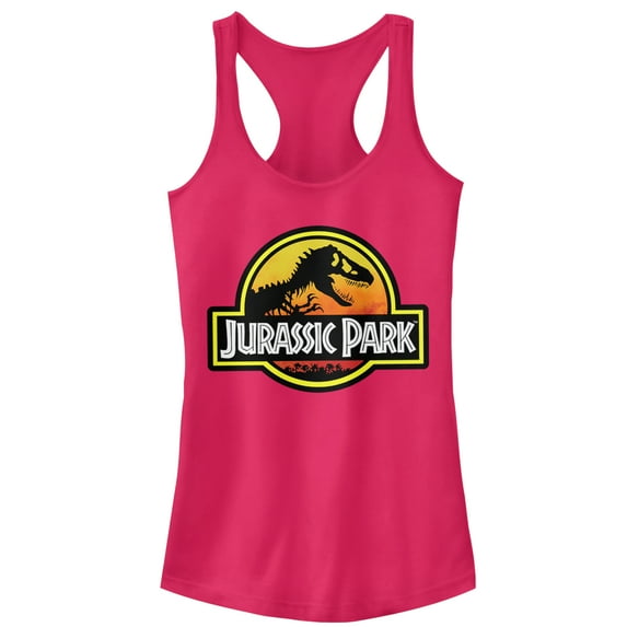 Junior's Jurassic Park Logo Outlined Racerback Tank Top Dark Pink X Large