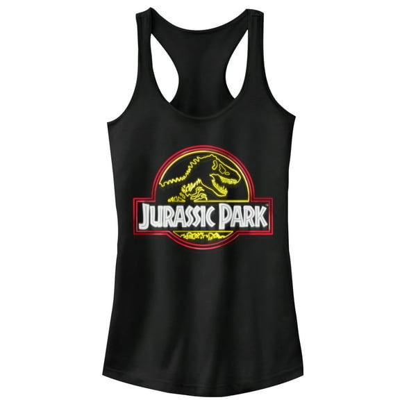 Junior's Jurassic Park Neon T Rex Logo  Racerback Tank Top Black Small