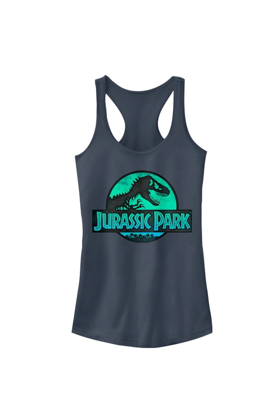Junior's Jurassic Park Ocean Ripple Logo Racerback Tank Top Indigo Small