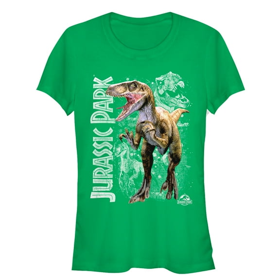 Junior's Jurassic Park Raptor Dino Shadows Graphic Tee Kelly Green Medium