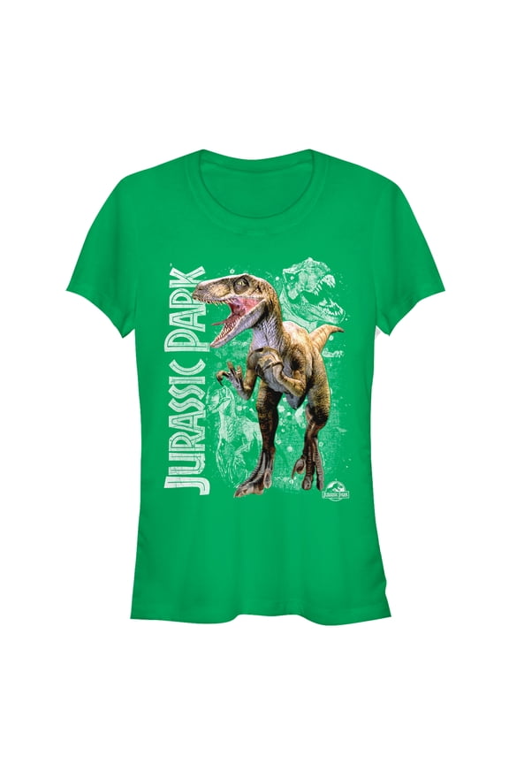Junior's Jurassic Park Raptor Dino Shadows Graphic Tee Kelly Green Small