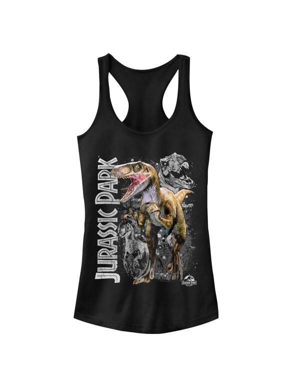 Junior's Jurassic Park Raptor Dino Shadows Racerback Tank Top Black Large