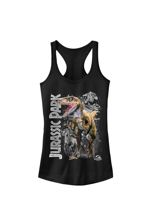 Junior's Jurassic Park Raptor Dino Shadows Racerback Tank Top Black Large