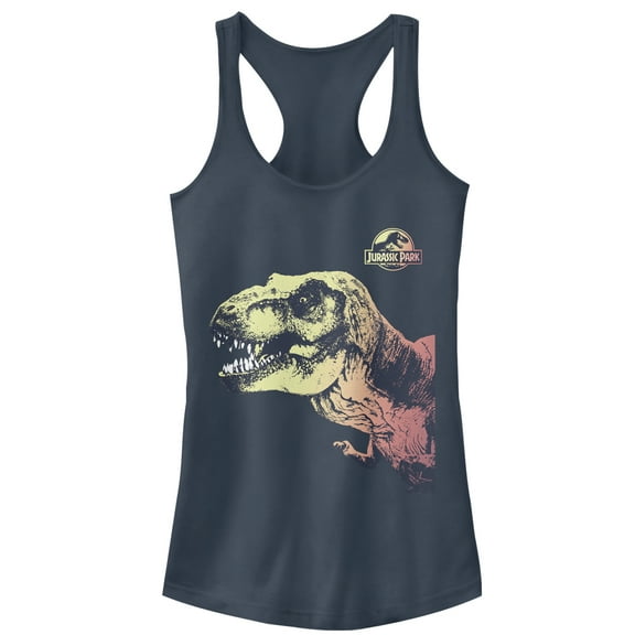 Junior's Jurassic Park Sneaky T. Rex  Racerback Tank Top Indigo Large