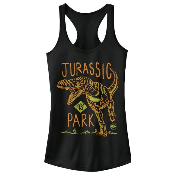 Junior's Jurassic Park T. Rex Crayon Print Racerback Tank Top Black X Large