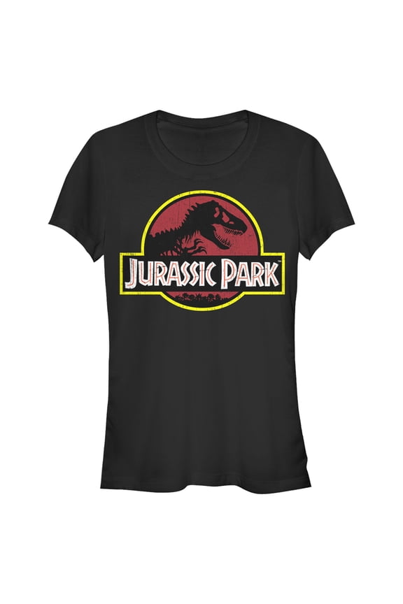 Junior's Jurassic Park T Rex Logo Graphic Tee Black Medium