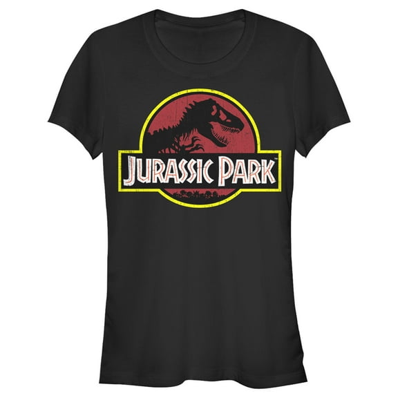 Junior's Jurassic Park T Rex Logo Graphic Tee Black X Large