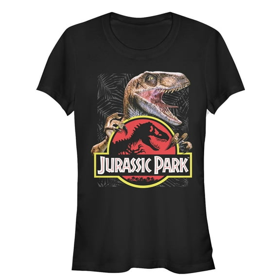 Junior's Jurassic Park Velociraptor Hooked On Logo  Graphic Tee Black 2X Large