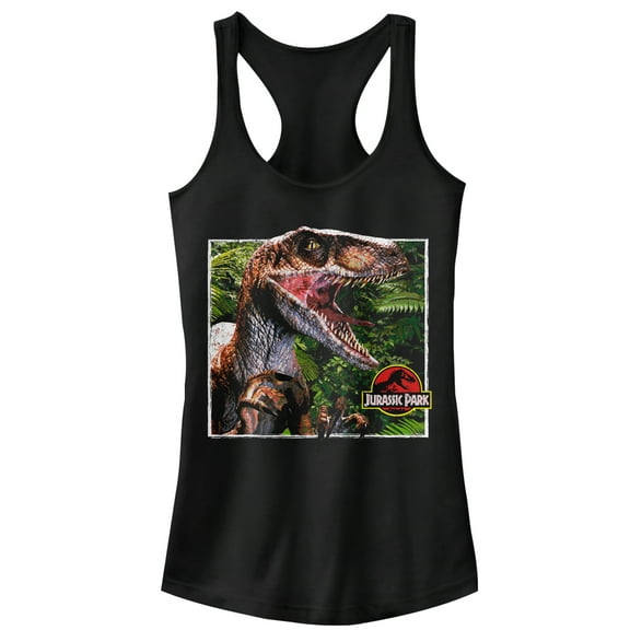 Junior's Jurassic Park Velociraptor Is Hunting You From The Jungle  Racerback Tank Top Black Medium
