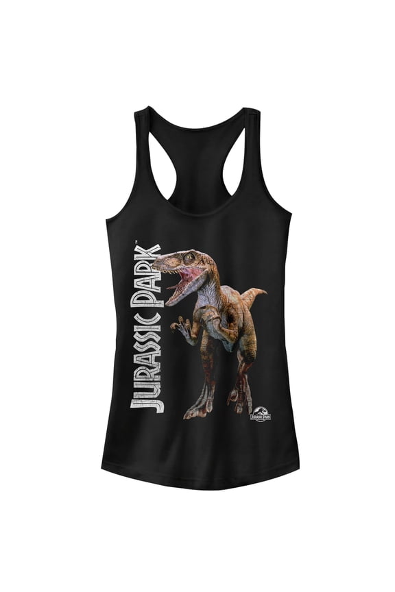 Junior's Jurassic Park Velociraptor Logo Racerback Tank Top Black Medium