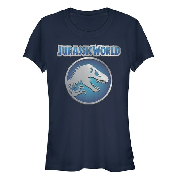 Junior's Jurassic World Circle Logo Graphic Tee Navy Blue Large